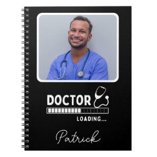 Doctor Loading Bar Schwarz-weiß Custom Foto Name Notizblock