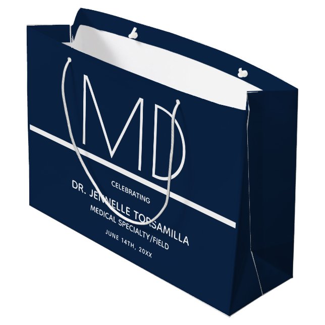 Doctor MD Blue Graduation Party Große Geschenktüte (Rückseite Schrägansicht)