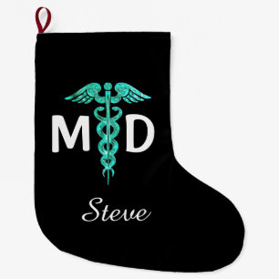 Doctor MD Caduceus Symbol Medizinisches Türkis Sc Großer Weihnachtsstrumpf