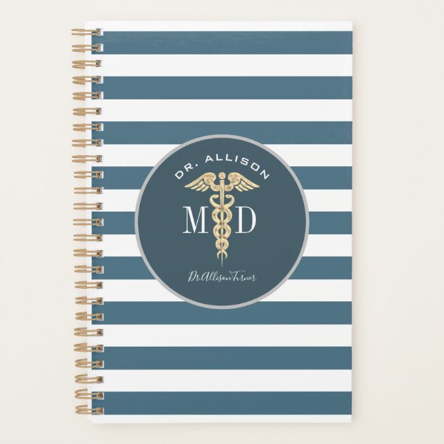 Doctor Medical Caduceus Dusty Blue Personalisiert Planer (Vorderseite)