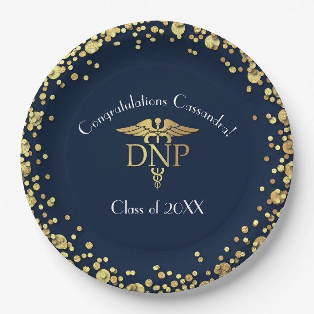 Doctor Nursing Practice Graduation Navy Blue Gold Pappteller (Vorderseite)