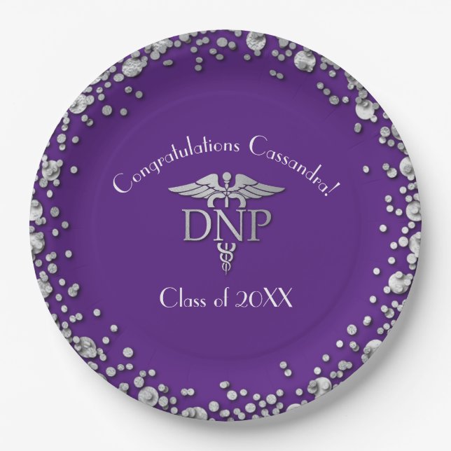 Doctor Nursing Practice Graduation Purple Silver Pappteller (Vorderseite)