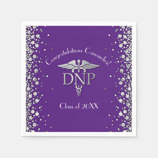 Doctor Nursing Practice Graduation Purple Silver Serviette (Vorderseite)