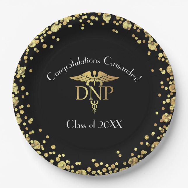 Doctor of Nursing Practice Graduation Black Gold Pappteller (Vorderseite)