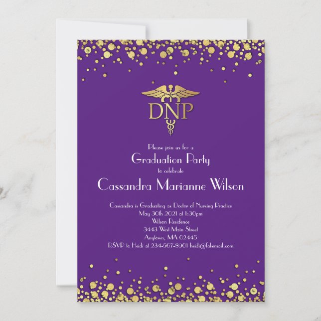 Doctor of Nursing Practice Graduation Purple Gold Einladung (Vorderseite)