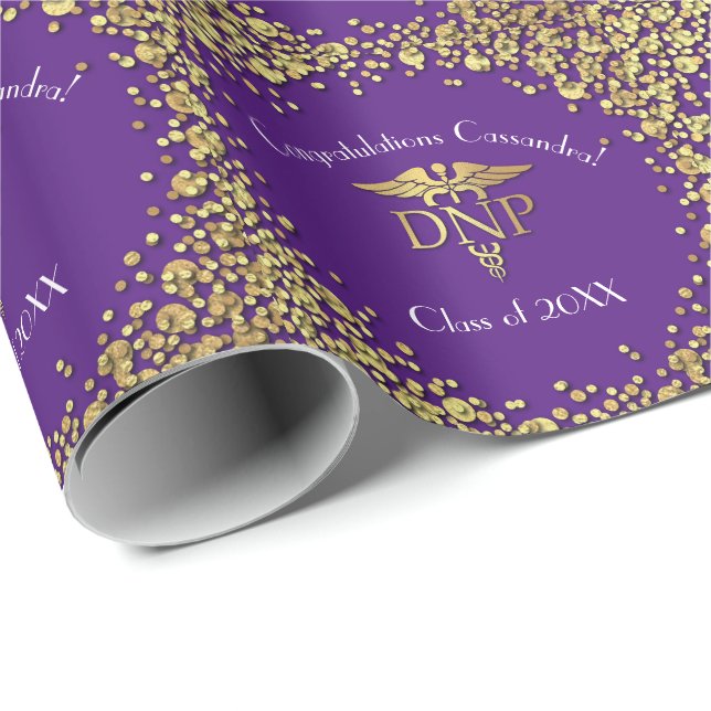 Doctor of Nursing Practice Graduation Purple Gold Geschenkpapier (Rolleneckpunkt)