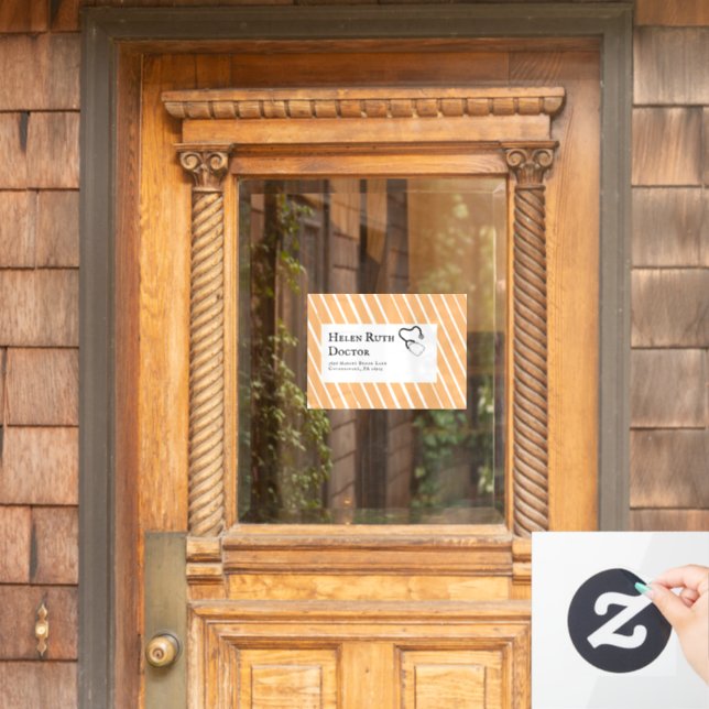 Doctor Orange Stripes persönliche Adresse Fensteraufkleber (Haustür)