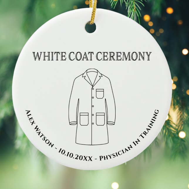 Doctor Physician White Coat Zeremonie Mit Monogram Keramik Ornament (Medical Field Doctor White Coat Ceremony Keepsake Ornament. Customized with name,)