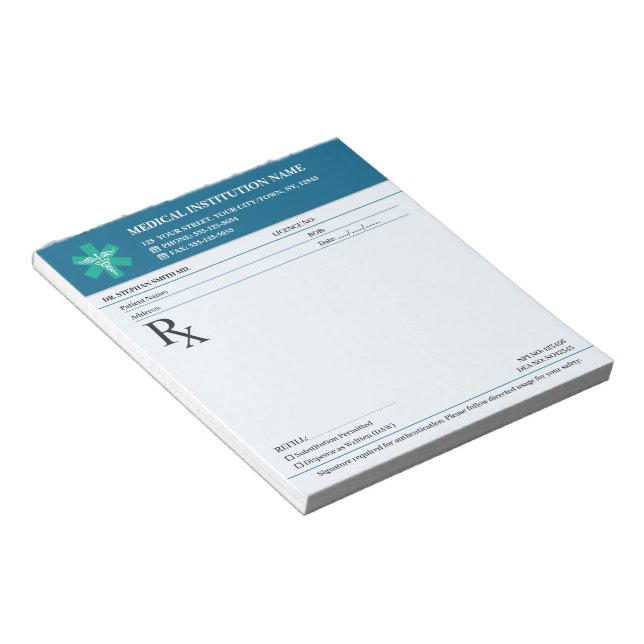 Doctor Prescription Medical RX Pad – Editable Navy Notizblock (angewinkelt)