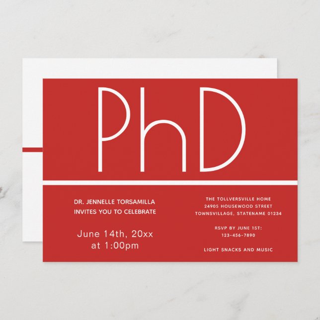 Doctorat Graduation Party Invitation (Devant / Derrière)