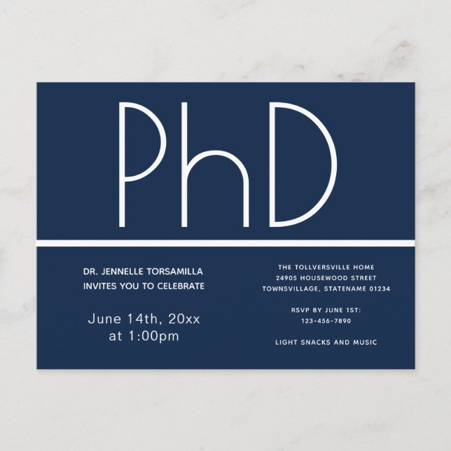 Doctorat Graduation Party Invitation Bleu (Devant)