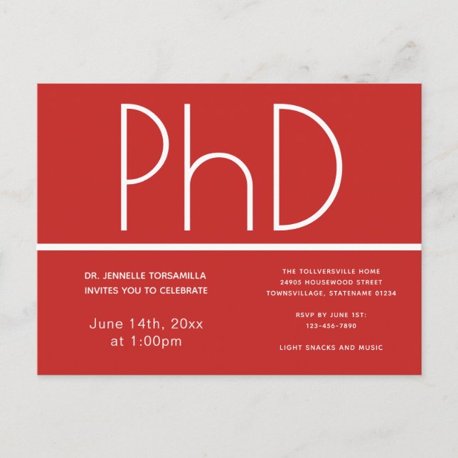Doctorat Graduation Party Invitation Carte postale (Devant)