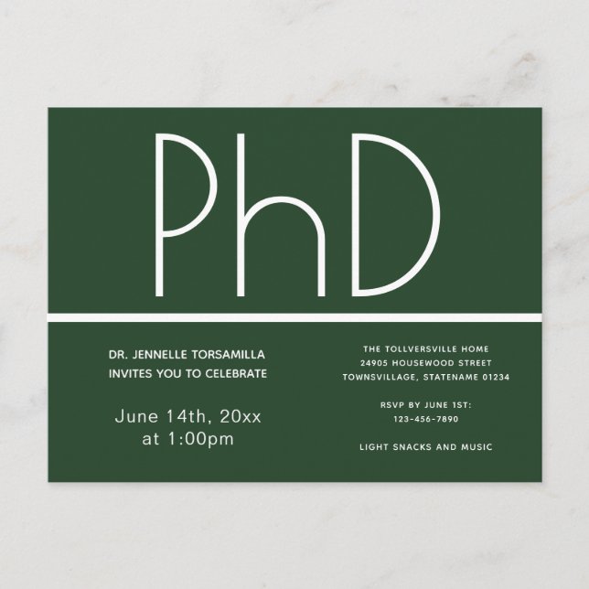 Doctorat Graduation Party Invitation verte (Devant)