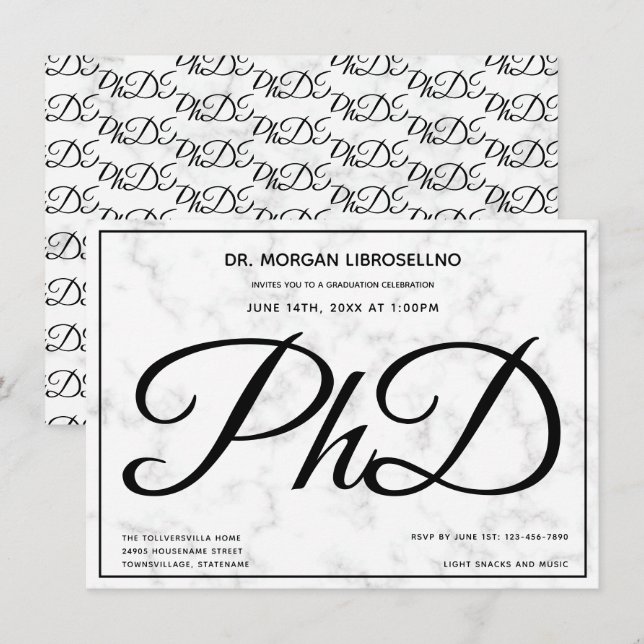 Doctorat Marble Graduation Party Invitation (Devant / Derrière)