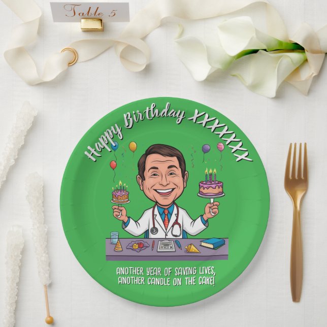  DOCTORS BIRTHDAY PARTY GREEN ANTISTRESS PAPPTELLER (Hochzeit)