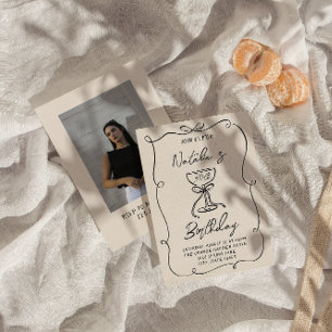 Doddle Schwarz-weiß Bow Martini Foto Geburtstag Einladung