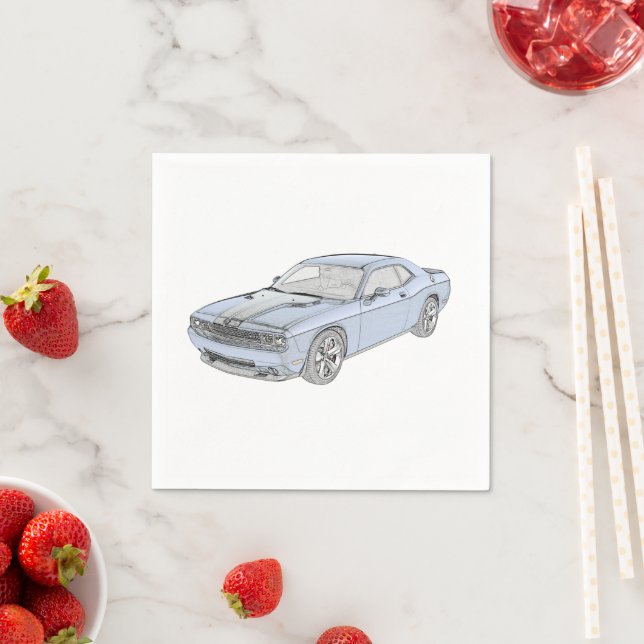 Dodge Challenger Classic Blue Mopar Muscle Car Art Serviette (Beispiel)