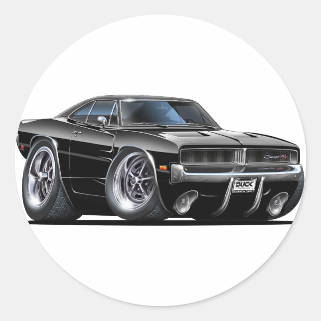 Dodge Charger Black Car Runder Aufkleber (Vorderseite)