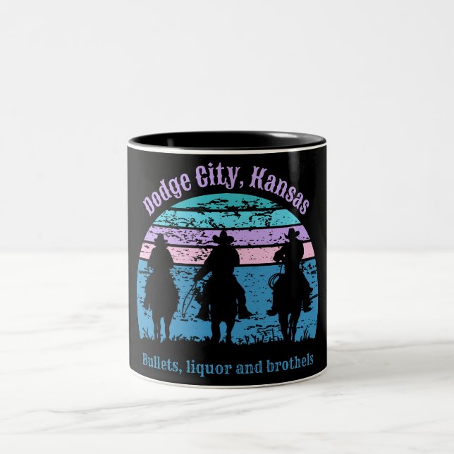 Dodge City Kansas Cowboy Coffee Mugs Zweifarbige Tasse (Mittel)