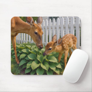 Doe and Fawn Eating Hosta Mousepad