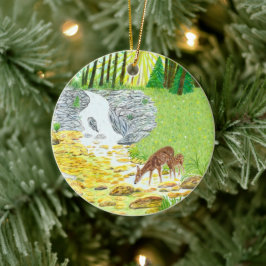 Doe and Fawn Keramik Ornament