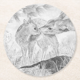 Doe and Fawn Runder Pappuntersetzer