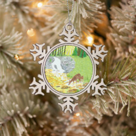 Doe and Fawn Schneeflocken Zinn-Ornament