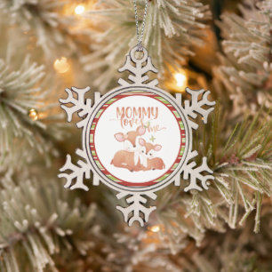 Doe Deer and Fawn Mommy Lieben Schneeflocken Zinn-Ornament