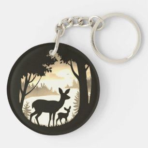 Doer Deer and Fawn Round Acrylic Schlüsselanhänger