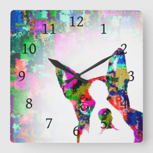 Dog 135 Boston Terrier Quadratische Wanduhr
