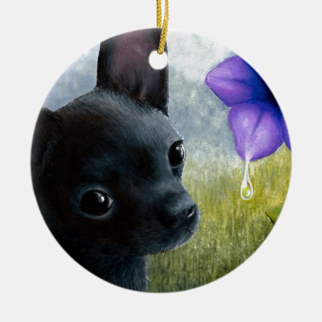 Dog 94 Black Chihuahua Keramik Ornament (Vorne)