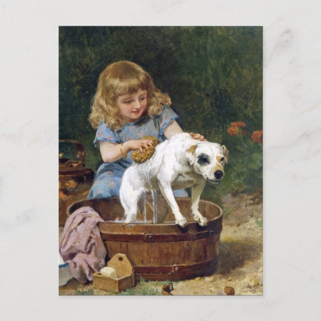 Dog a Bath - Vintager Hund Postkarte (Vorderseite)