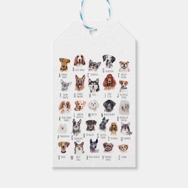 Dog Alphabet Wasserfarben Geschenktasten Geschenkanhänger (Vorderseite)