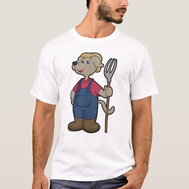 Dog als Bauer mit Rake & Hat T-Shirt (Vorderseite)