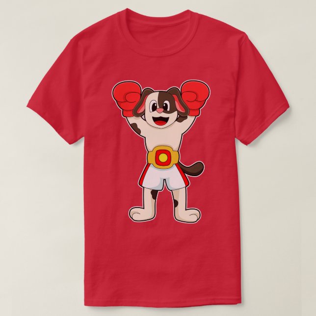 Dog als Boxmeister mit Belt Boxhandschuhen T-Shirt (Design vorne)