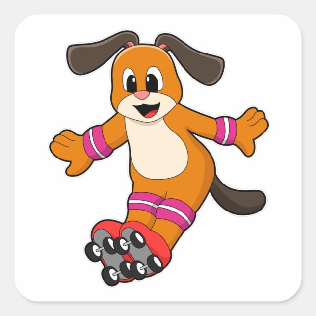 Dog als Skater mit Inline-Skaten Quadratischer Aufkleber (Vorderseite)
