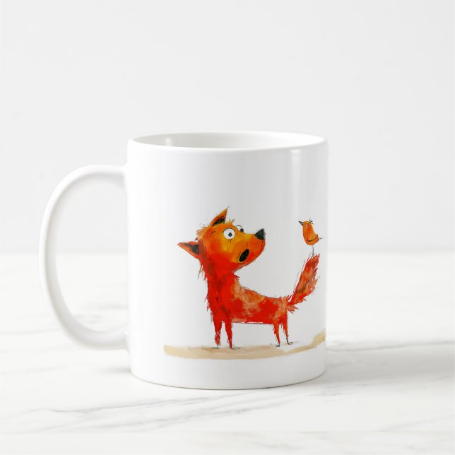 Dog and Bird Cartoon Kaffeetasse (Links)
