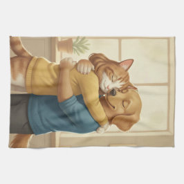 Dog and Cat Hug Kitchen Towel Geschirrtuch
