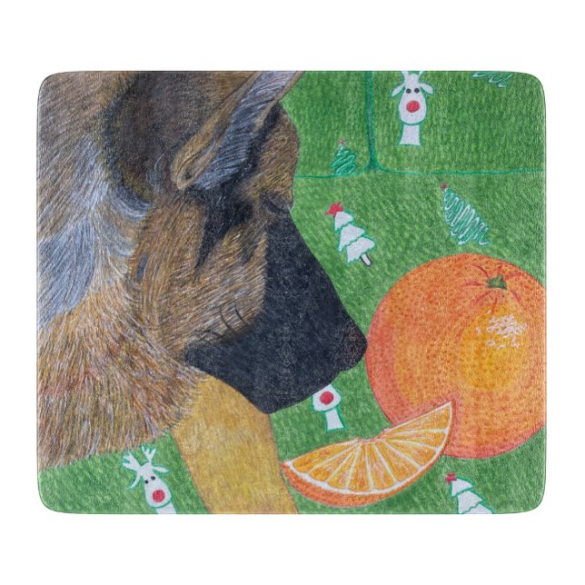 Dog and orange cutting board schneidebrett (Vorderseite)