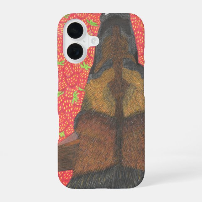 Dog and strawberry phone case iPhone 16 hülle (Rückseite)
