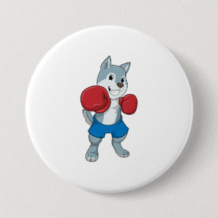 Dog as Boxer mit Boxhandschuhen Button