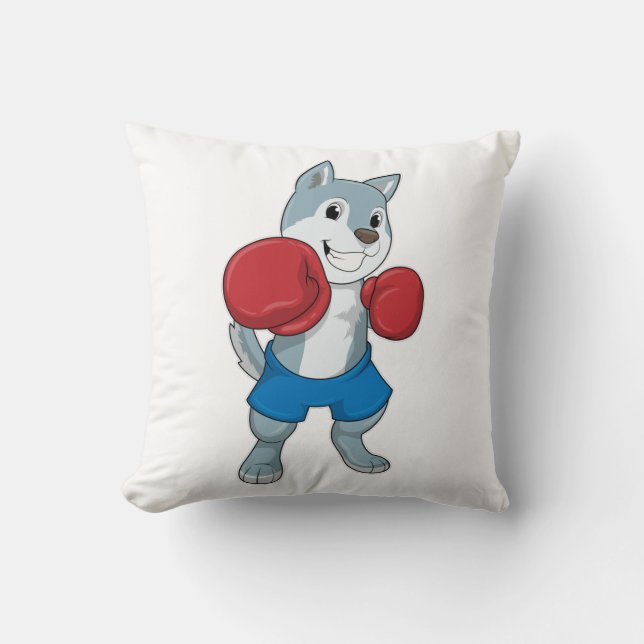 Dog as Boxer mit Boxhandschuhen Kissen (Vorderseite)