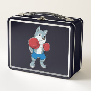 Dog as Boxer mit Boxhandschuhen Metall Brotdose