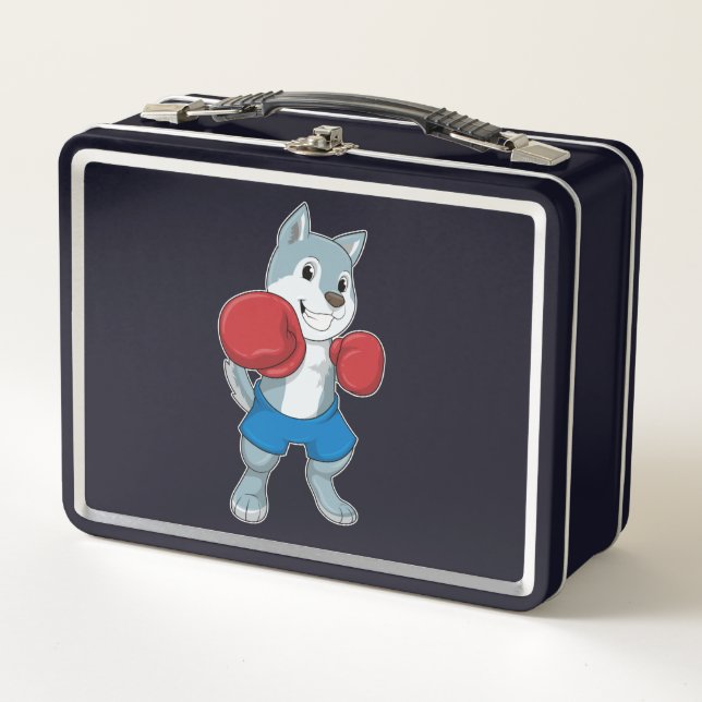 Dog as Boxer mit Boxhandschuhen Metall Brotdose (Vorderseite)