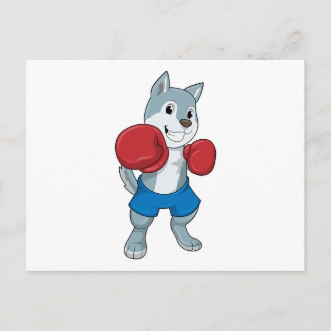 Dog as Boxer mit Boxhandschuhen Postkarte (Vorderseite)
