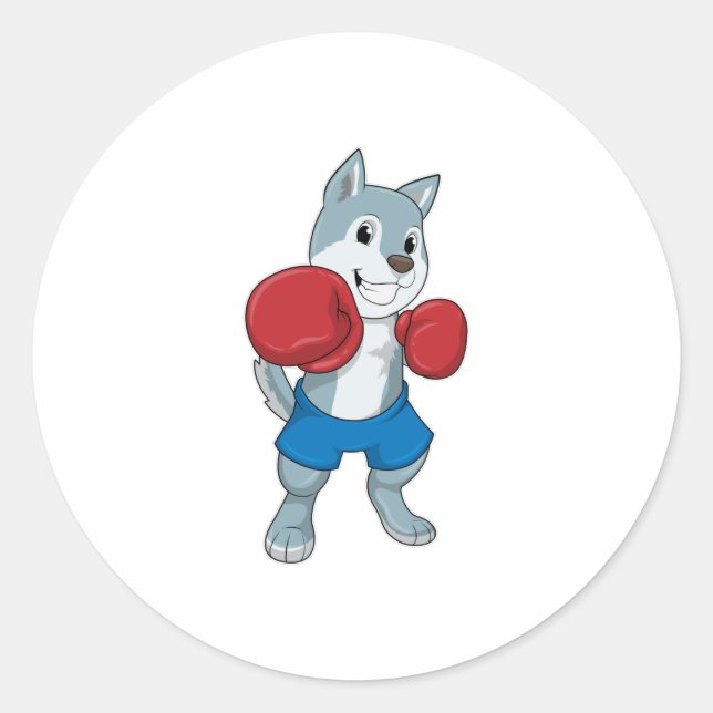 Dog as Boxer mit Boxhandschuhen Runder Aufkleber (Vorderseite)