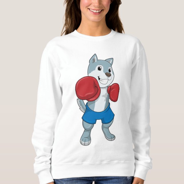 Dog as Boxer mit Boxhandschuhen Sweatshirt (Vorderseite)