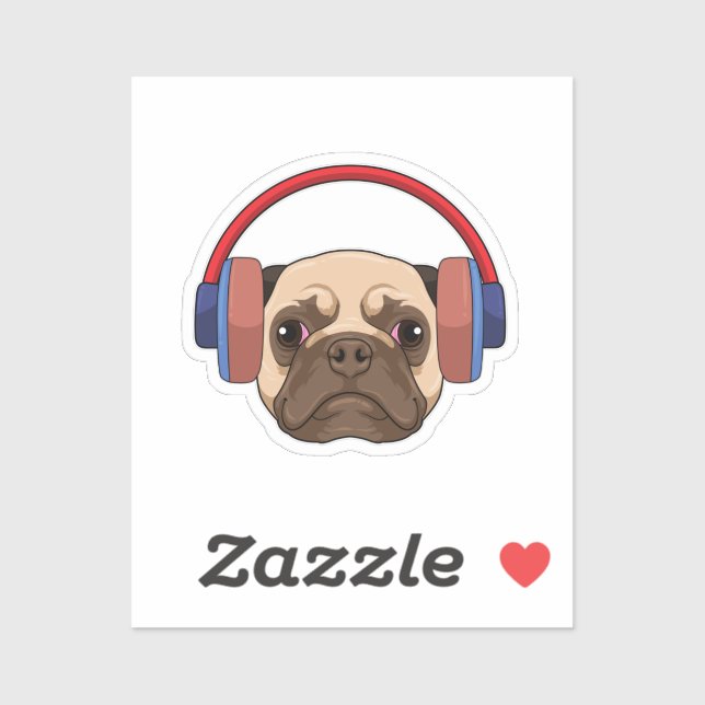 Dog at Music with Headphone Aufkleber (Blatt)