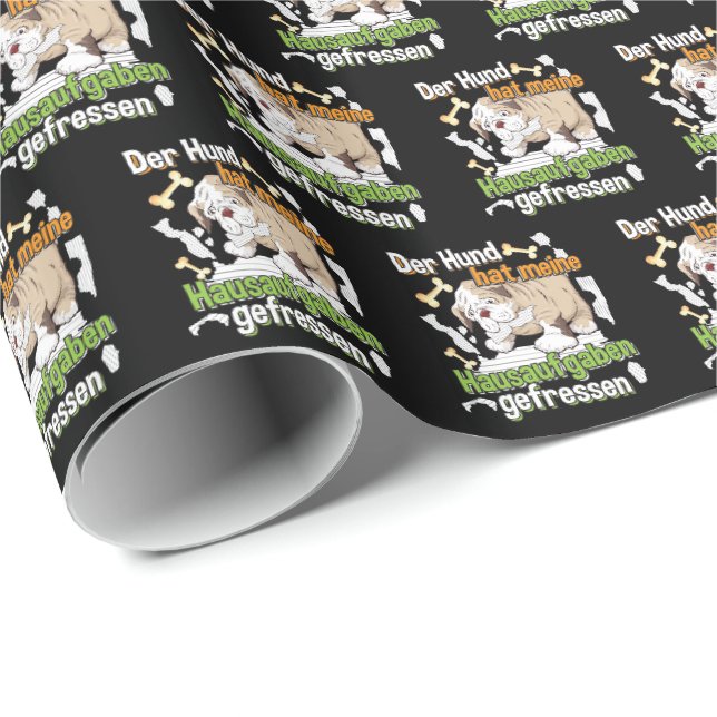 Dog Ate My Hausaufgaben - Deutsches Zitat lernen Geschenkpapier (Rolleneckpunkt)