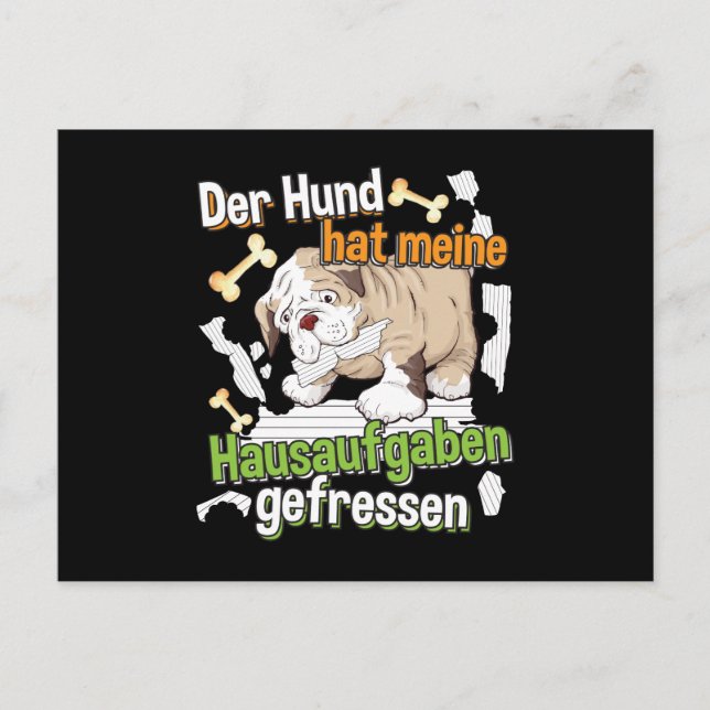 Dog Ate My Hausaufgaben - Deutsches Zitat lernen Postkarte (Vorderseite)